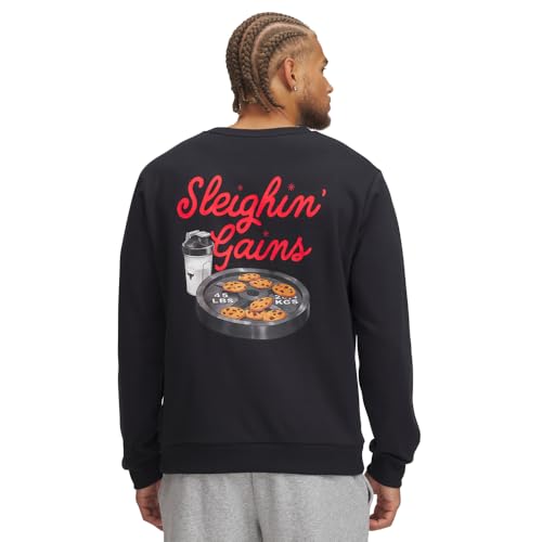 Under Armour Men's Project Rock Red One Sleighin Gains Crew Neck Sweatshirt, (001) Black / / White, X-Small