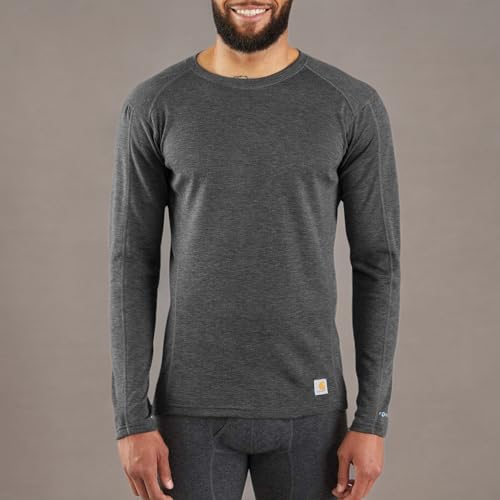 Carhartt Men's Size Force Midweight Synthetic-Wool Blend Base Layer Crewneck Pocket Top, Dark Black Heather, X-Large Tall