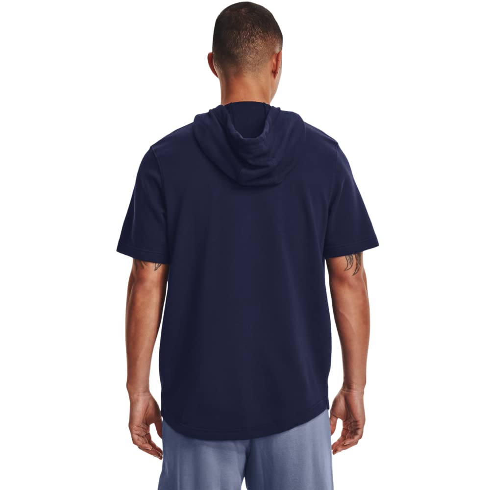 Under Armour Mens Rival Terry Short-Sleeve Hoodie, (410) Midnight Navy / / Onyx White, X-Small