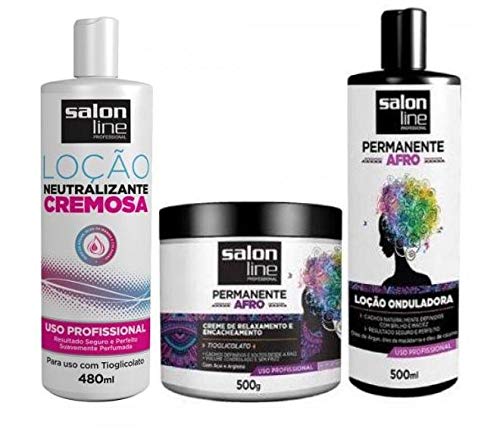 Salon Line - Linha Afro - Kit Creme de Relaxamento e Encacheamento 500 Gr+ Locao Onduladora 500 Ml + Locao Neutralizante Cremosa 480 Ml - (Relaxing Cream, Wave Shaping Lotion and Creamy Neutralizer)