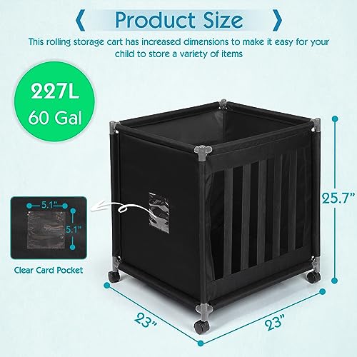 Exttlliy Rolling Ball Cart Sports Ball Storage Cart with Wheels Garage Ball Storage with Elastic Straps Basketball Rack for Sports Equipment Organizer Garage Storage Easy to Assemble (Black)