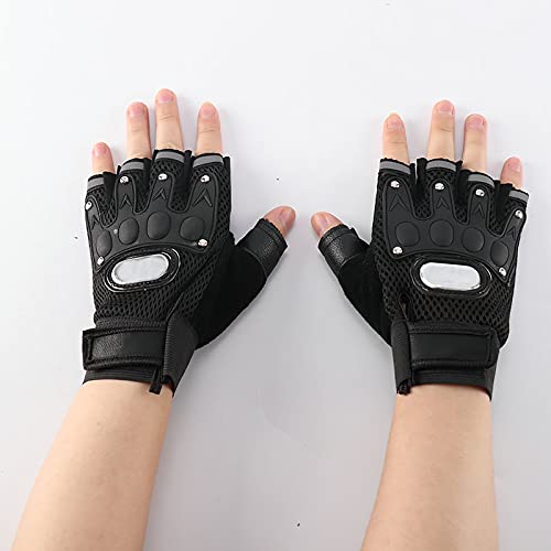 PURFUN Men Women Breathable Mesh Cycling Gloves Non-Slip Leather Riding Driving Motorcycle Half Finger Gloves Roller Skating Sports Exercise Fitness Fingerless Gloves