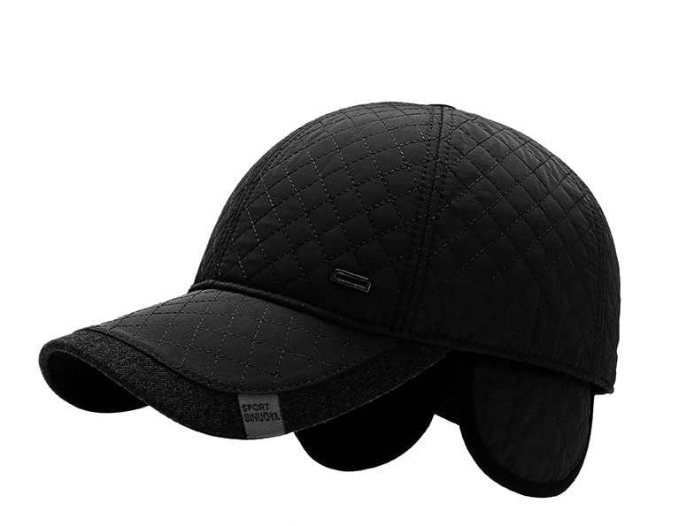 FASHIXD Winter Baseball Cap Men's Winter Hats with Earflaps Cold Weather Caps Adjustable Black