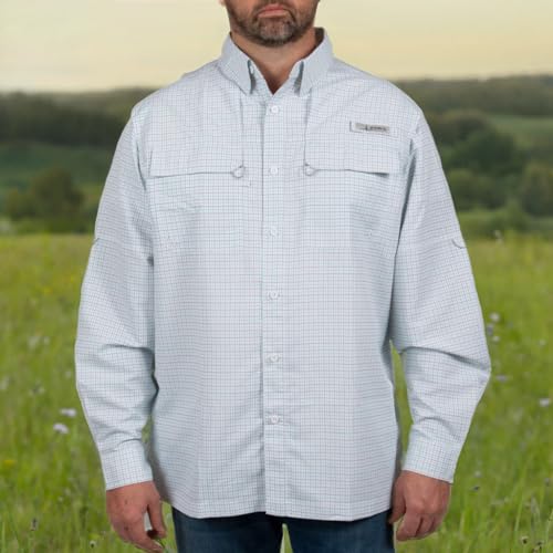 HABIT Men’s Skirr River Long Sleeve River Guide Fishing Shirt, Dockside Granite Gray Spearmint, Extra Large