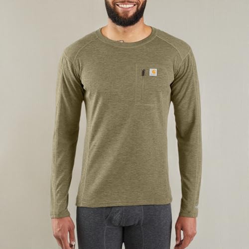 Carhartt mens Force Heavyweight Thermal Long Sleeve Pocket Shirt Base Layer Top, Burnt Olive Heather, XX-Large US