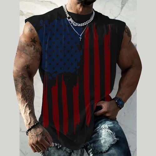 Generic Mens American Flag Tank Top, 4th of July Shirts for Men Patriotic Sleeveless Muscle Tanks USA Memorial Day Funny Graphic Shirt Summer Casual Workout Gym Big and Tall T-Shirt Black S