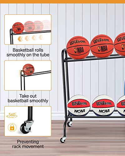 EXTCCT Tilt Basketball Rack Ball Storage Holder - Tilt Basketball Shooting Training Rack, Garage Sports Equipment Organizer, Outdoor and Indoor Rolling Balls Cart with Wheels