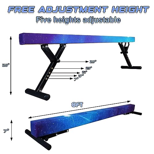 Seliyoo Adjustable Balance Beam Gymnastics Beam high and Low Floor Beam for Kids Home Training,Competition Gymnastic Equipment for All Skills with Weight Limit 500 LBS (Sparking Stars, 7"-29")