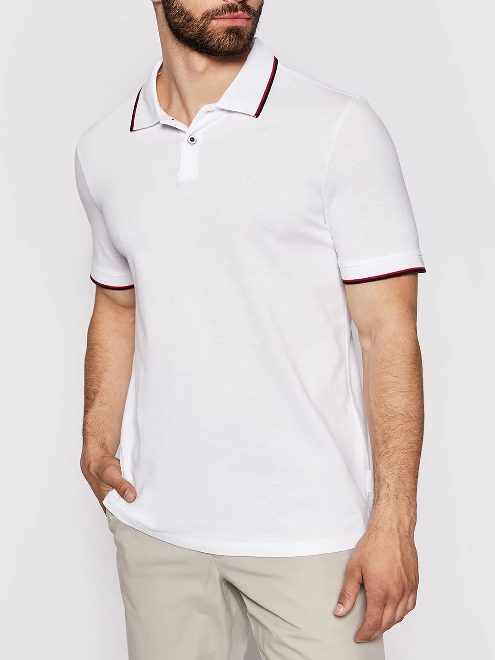A|X Armani Exchange Men's Short Sleeve Jersey Knit Polo, 1100 White, S