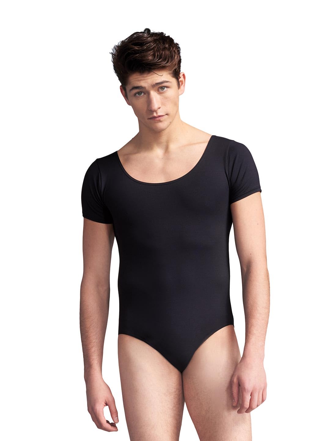 Capezio Men's Tactel Short Sleeve Leotard, Black, X-Large