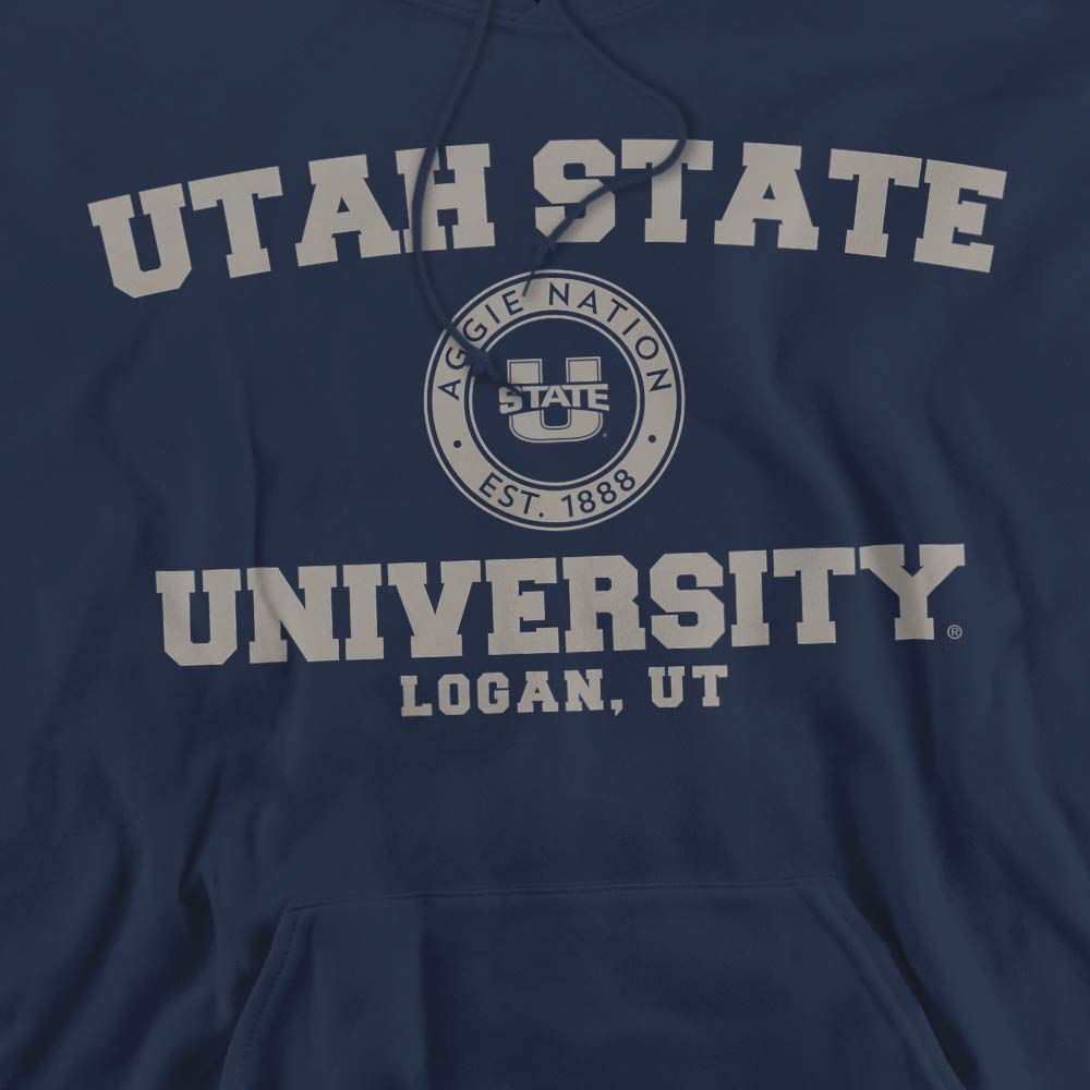 Utah State University Official Circle Logo Unisex Adult Pull-Over Hoodie,Navy, Small
