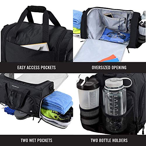 Ultimate Gym Bag 2.0: The Durable Crowdsource Designed Duffel Bag with 10 Optimal Compartments Including Water Resistant Pouch (Black, Small (15"))