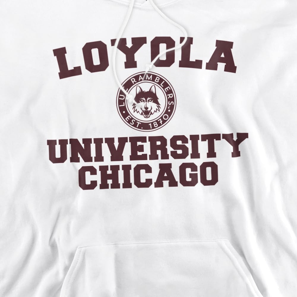 Loyola University Chicago Official Circle Logo Unisex Adult Pull-Over Hoodie,White, Large