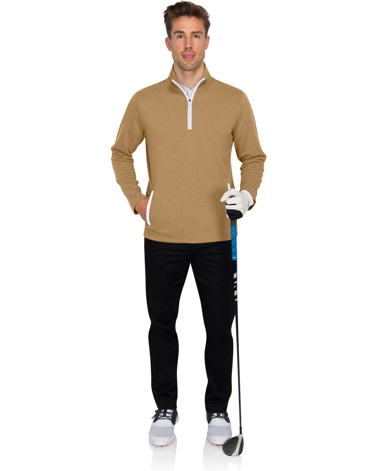 Three Sixty Six Men's Pullover Sweater - Dry Fit Breathable Half Zip Golf Jacket 4-Way Stretch Moisture Wicking & Anti-Odor