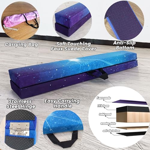 FC FUNCHEER 8FT Folding Balance Beam -Gymnastics Floor Beam - Gymnastics Equipment- Anti-Slip Bottom - Suede Cover - Carry Bag for Kids/Adults Home & Gym Center
