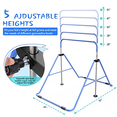 Safly Fun Gymnastics Bar for Kids: Adjustable Height Horizontal Bar Foldable Gymnastic Junior Training Bar Kip Bar for Home Using Gymnastics Equipment Indoor Outdoor