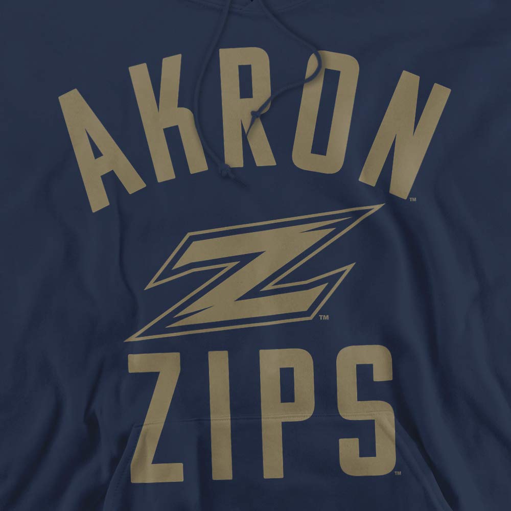 University of Akron The Official One Color Zips Logo Unisex Adult Pull-Over Hoodie, Navy, X-Large