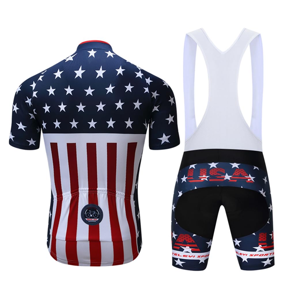 Shenshan Men's Summer USA Short Sleeve Cycling Jersey Set, Usa Blue-white, Tag XL(Chest 38.5-41"?