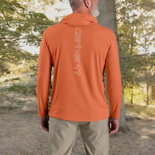 Carhartt Men's Big & Tall Force Sun Defender Lightweight Long-Sleeve Hooded Logo Graphic T-Shirt, Sedona Orange
