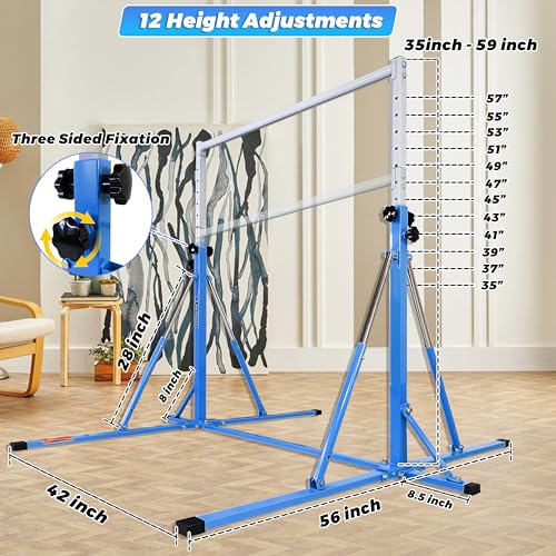 FC FUNCHEER Foldable Gymnastics Bar,5FT Horizontal bar,Adjustable Kids Training bar for Kids Ages 3-15,Kids Gymnastics bar,Triangle Stable Structure-Gym Equipment for Home