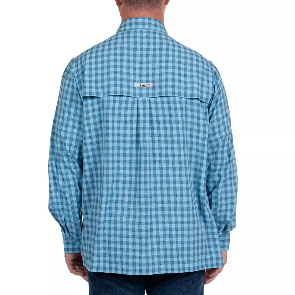 HABIT Men's HB Long Sleeve River Shirt, Cationic Hatch Plaid Alaskan Blue, Large