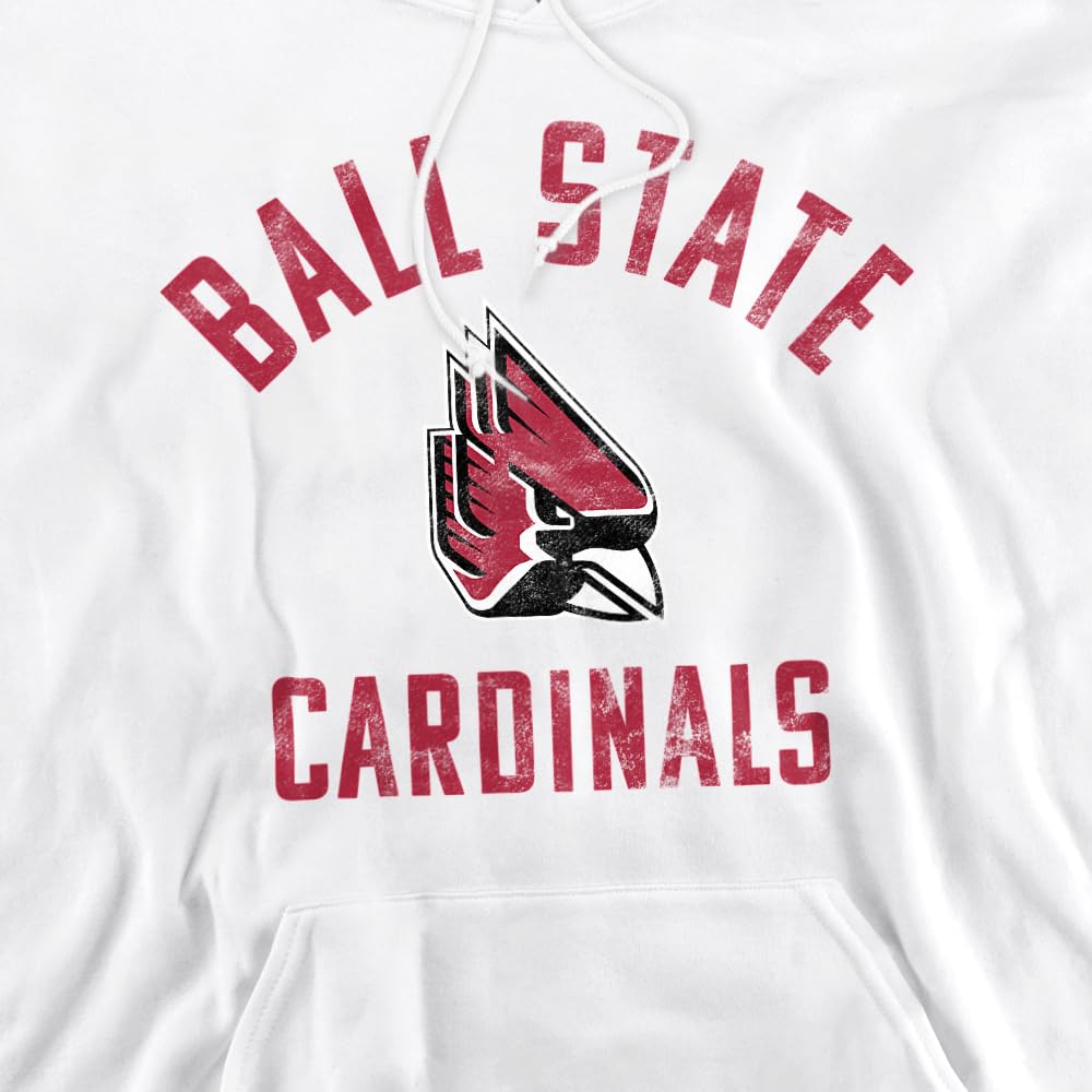 Ball State University Official BSU Cardinals Logo Unisex Adult Pull-Over Hoodie,White, Medium