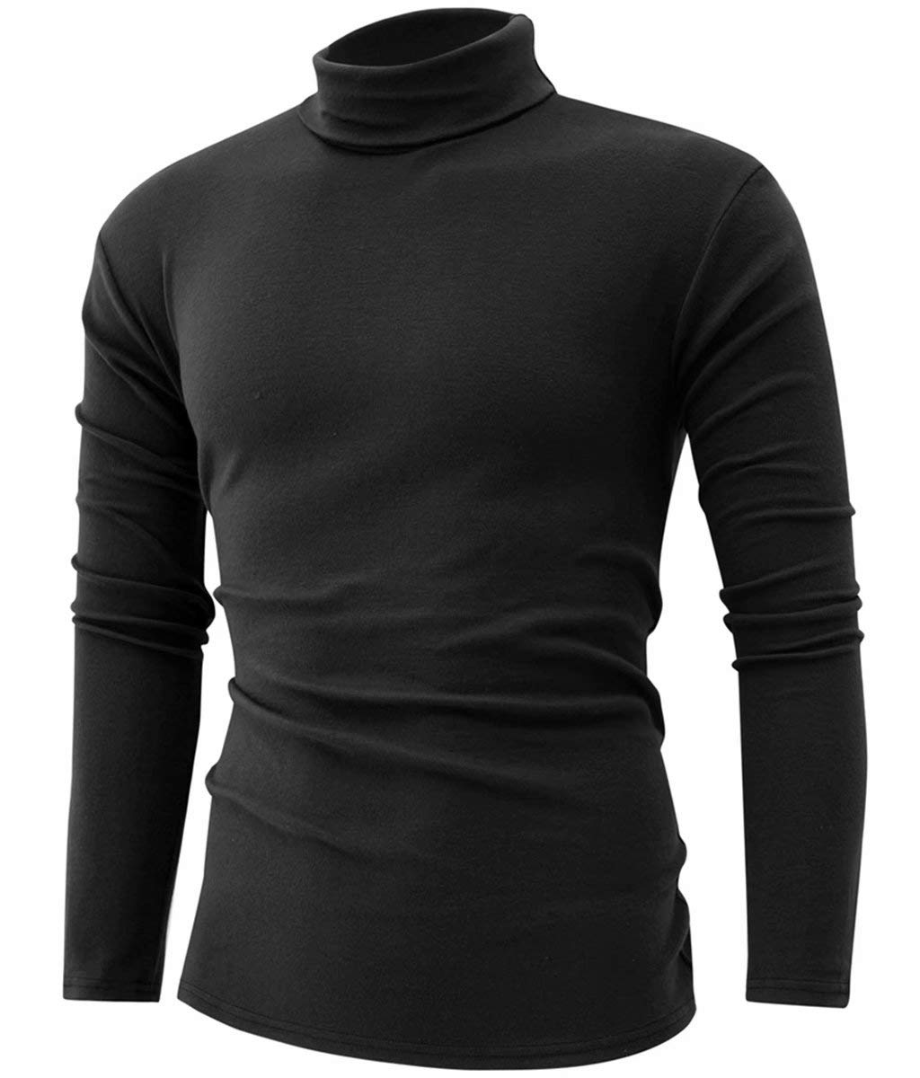 jonivey Mens Basic Turtleneck Long Sleeve Lightweight Soft Casual Knit Fitted Thermal T-Shirt Pullover Tops (03Black,M)