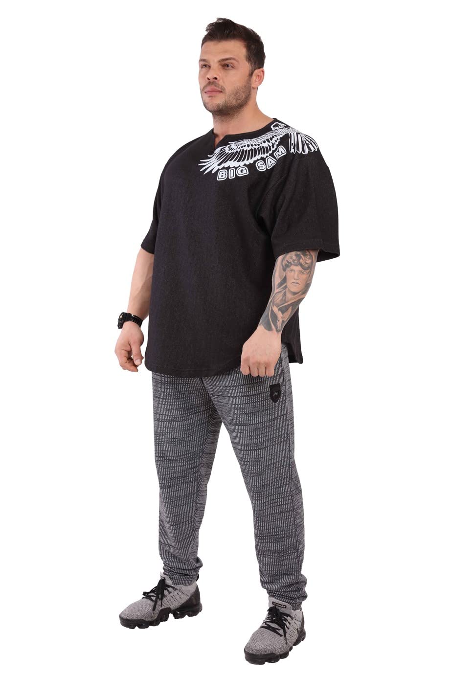 Men's Oversize Active T-Shirts, Bodybuilding and Lifting Gym Large Cut Tops Black