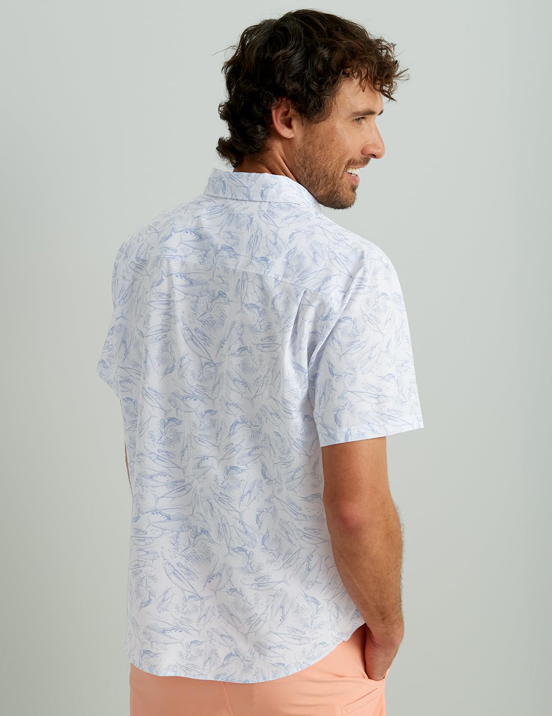 HUK Mens Kc Scott Patterned Kona Shirt, Performance Button Down, Fish Chaos - White, 3X-Large US