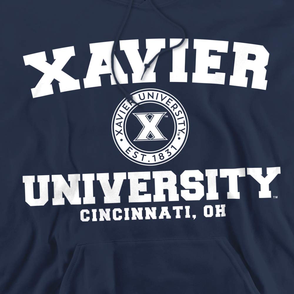 Xavier University Official Circle Logo Unisex Adult Pull-Over Hoodie,Navy, X-Large
