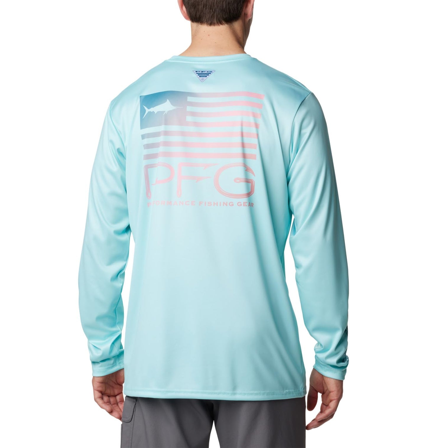 Columbia Men's Terminal Tackle PFG Fish Star Long Sleeve, Gulf Stream/Canyon Blue Marlin Gradient, Medium
