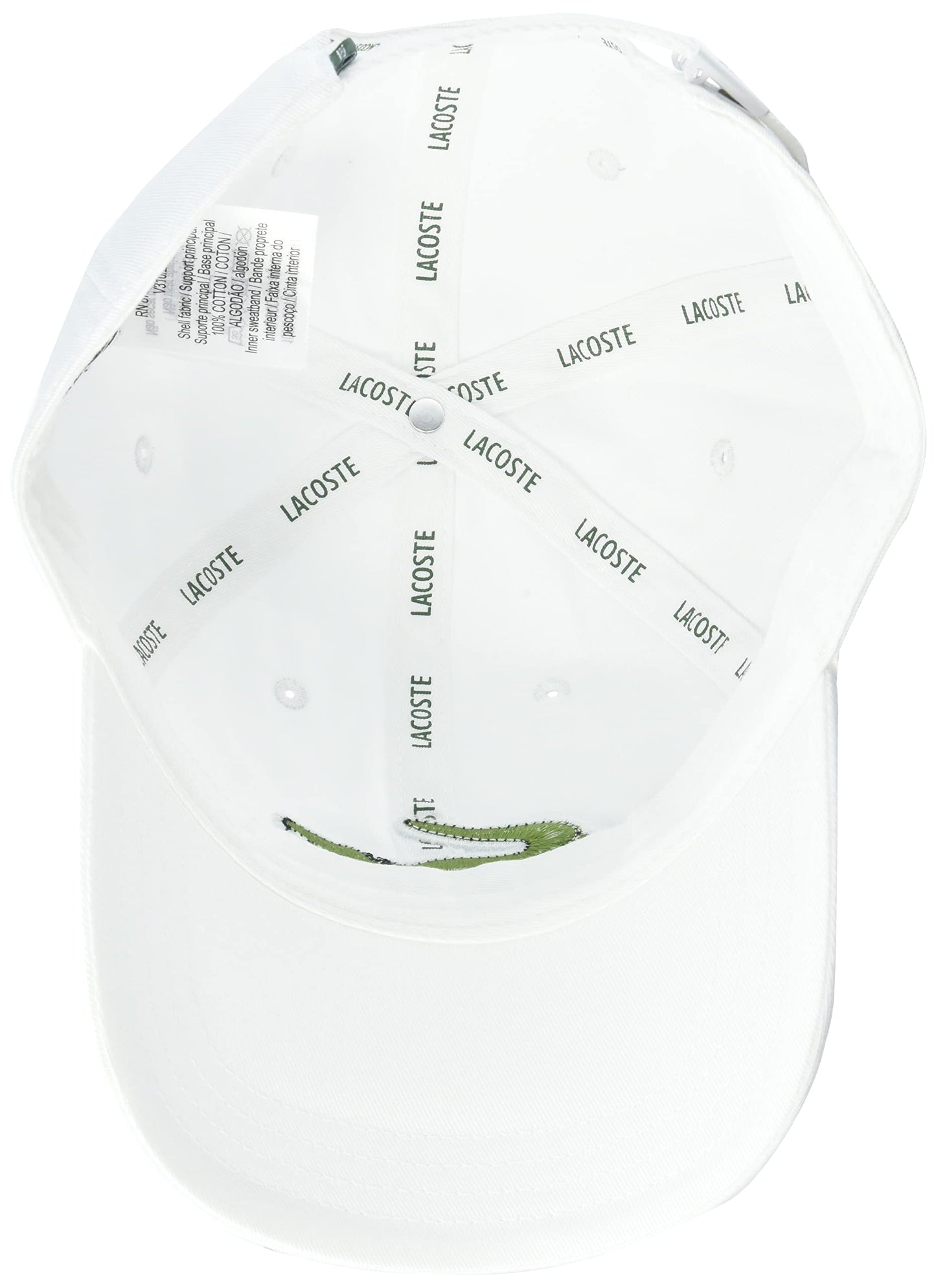 Lacoste Mens Adjustable Organic Cotton Twill Cap, White, One Size
