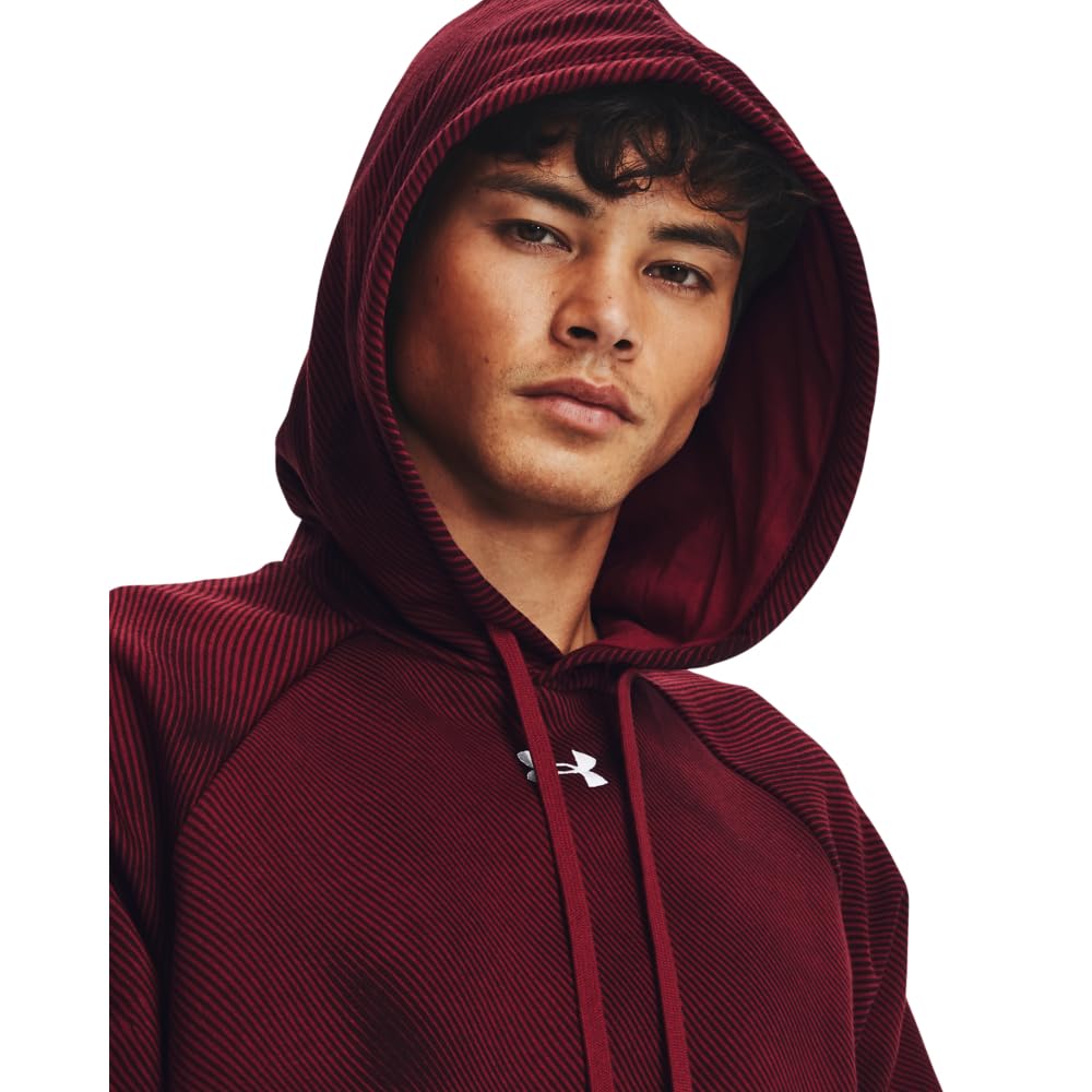 Under Armour mens Rival Fleece Printed Hoodie, (600) Dark Maroon / / White, Medium
