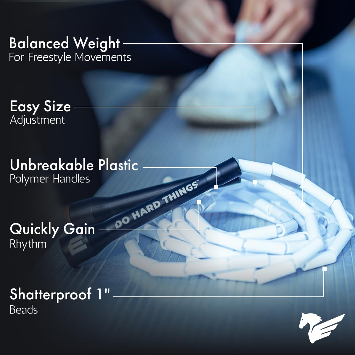 Elite Jumps Beaded Jump Rope | Adjustable Jump Ropes for Fitness w/Unbreakable Handles and Shatterproof Beads | Crossover Jump Rope, Perfect Addition to Your Exercise Equipment | Segmented Jump Rope