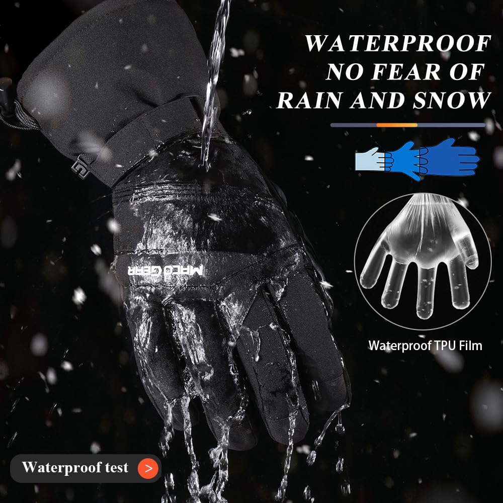 WTACTFUL Waterproof Insulated Mens Ski Gloves Touchscreen Winter Warm 3M Thinsulate Skiing Snowboard Snowmobile Cold Weather Gloves Black XL