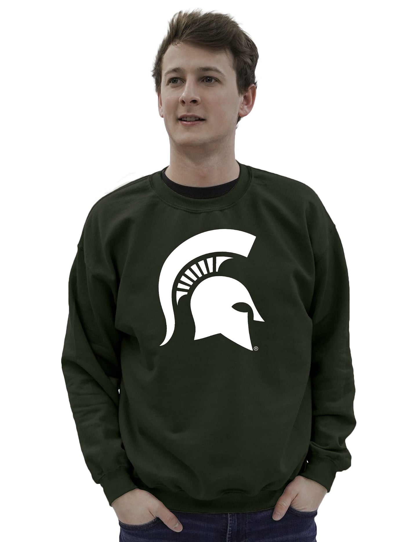 Blue 84 Men's Michigan State Spartans Crewneck Sweatshirt Team Color Icon, Forest, X-Large