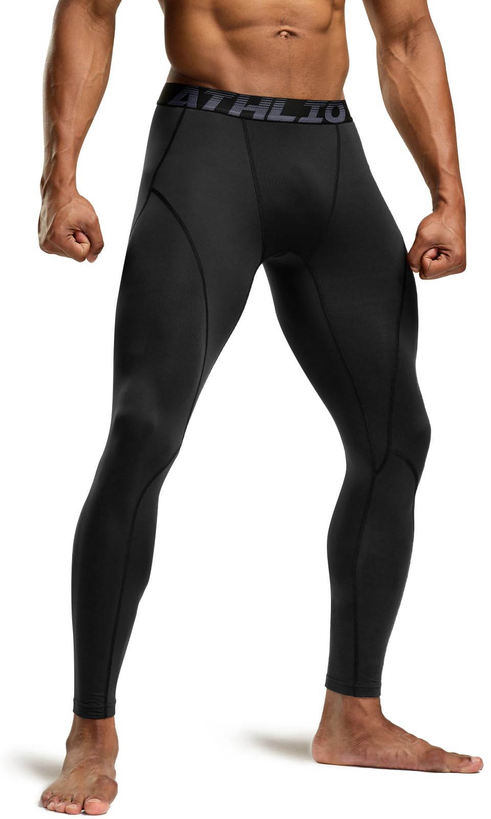 ATHLIO Men's Thermal Compression Pants, Athletic Running Tights & Sports Leggings, Wintergear Base Layer Bottoms, 3pack Thermal Pants Black/Charcoal/Red, Large