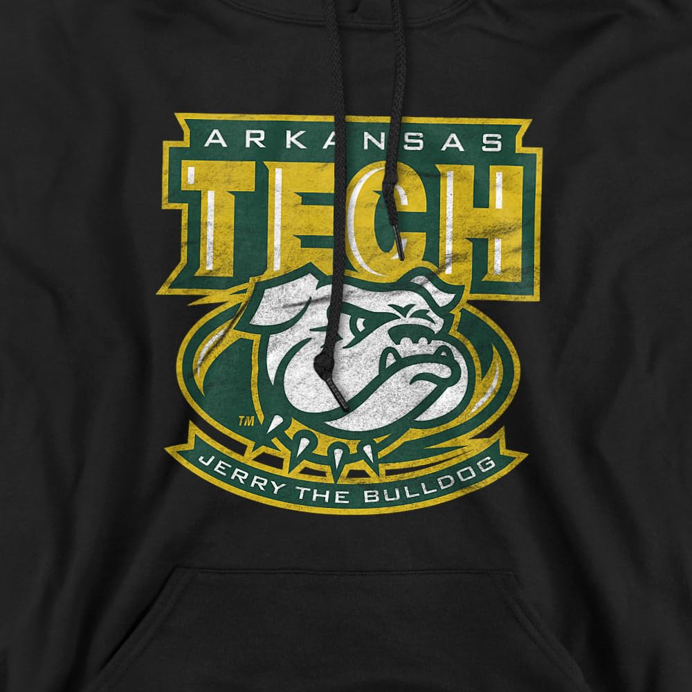 Arkansas Tech University Official Distressed Primary Unisex Adult Pull-Over Hoodie, Black, Medium