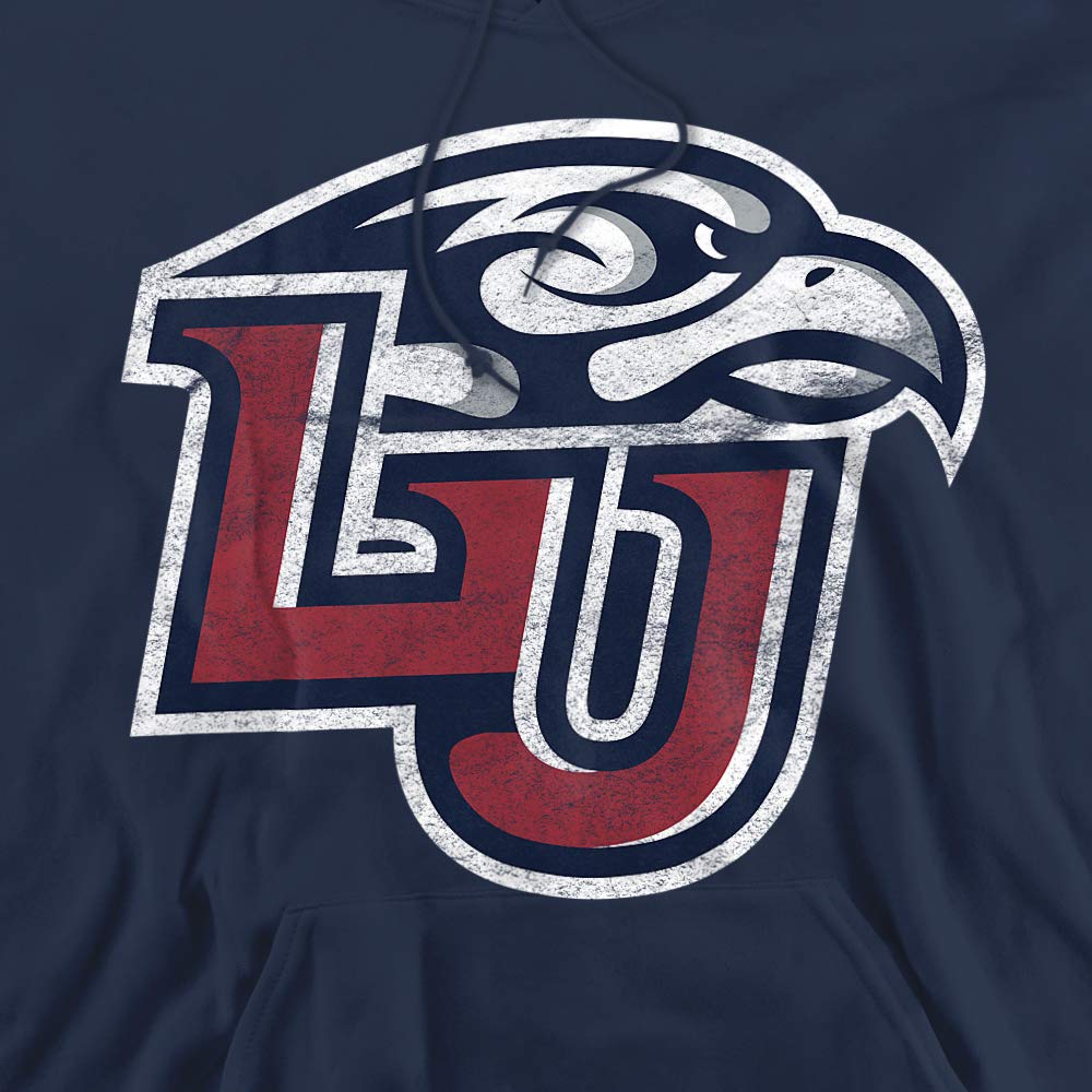 Liberty University Official Distressed Primary Unisex Adult Pull-Over Hoodie,Navy, Medium