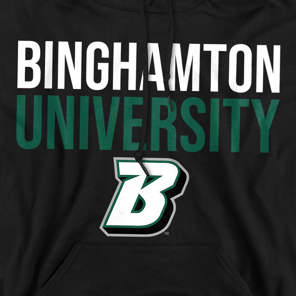 Binghamton University Official Stacked Unisex Adult Pull-Over Hoodie, Black, X-Large