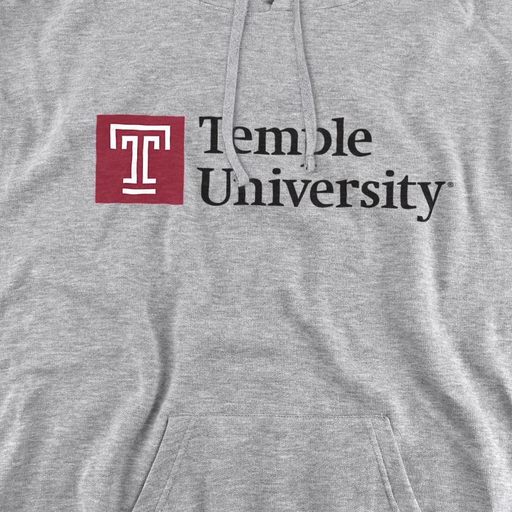Temple University Official One Color Logo Unisex Adult Pull-Over Hoodie,Athletic Heather, Large