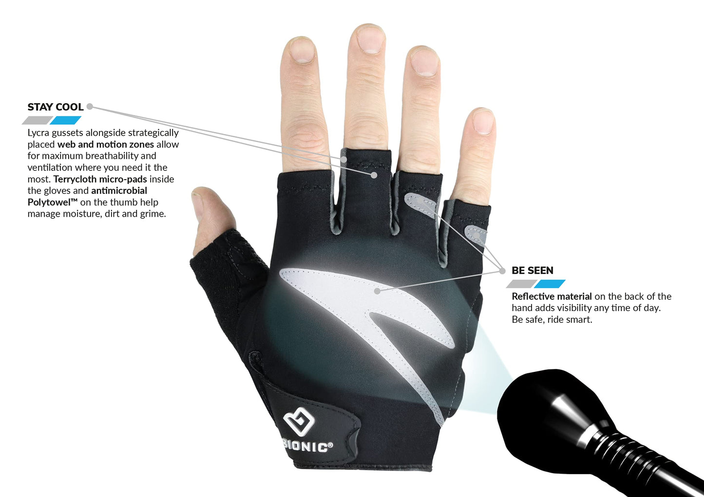 Bionic Men's Cycling Gloves Fingerless Black (Medium)