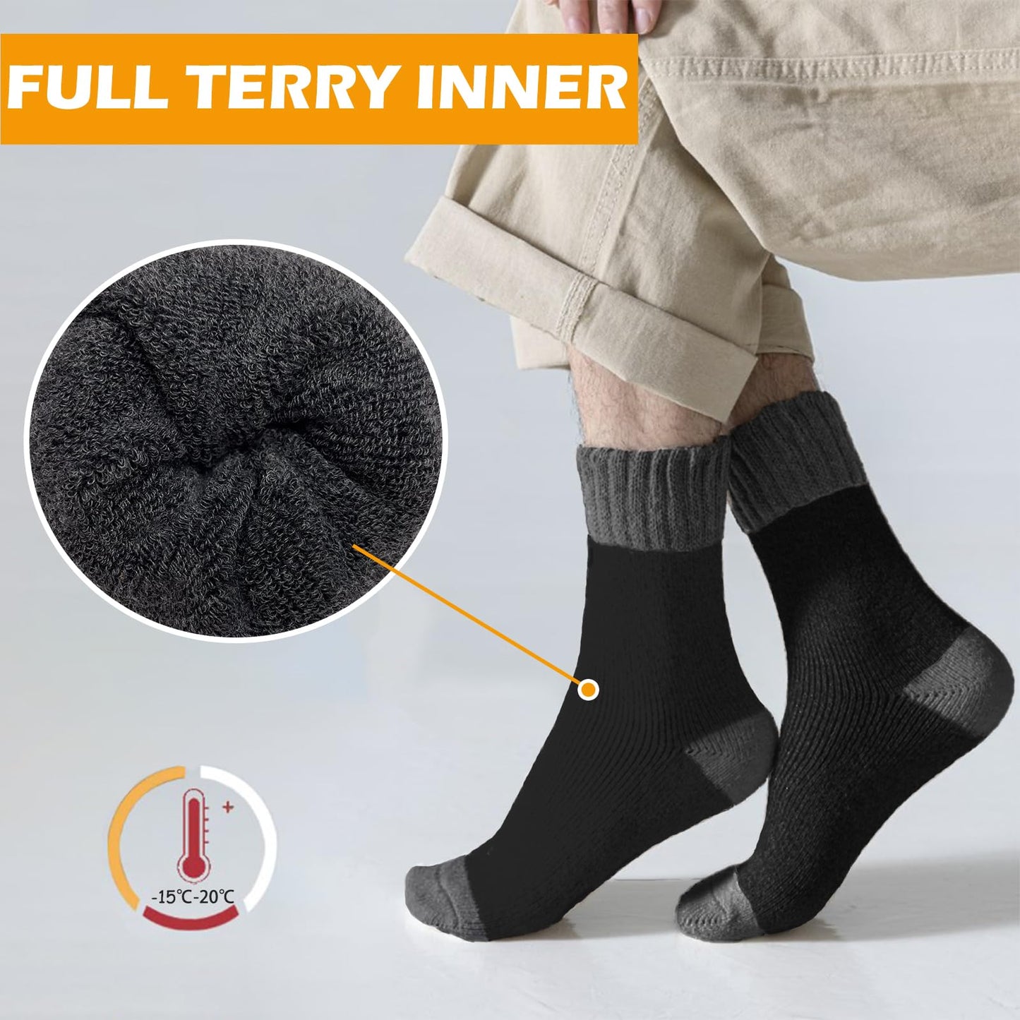 VoJoPi 5 Pairs Warm Thermal Socks for Men Thick Wool Hiking Winter Warm Socks Moisture Wicking Cozy Socks for Cold Weather