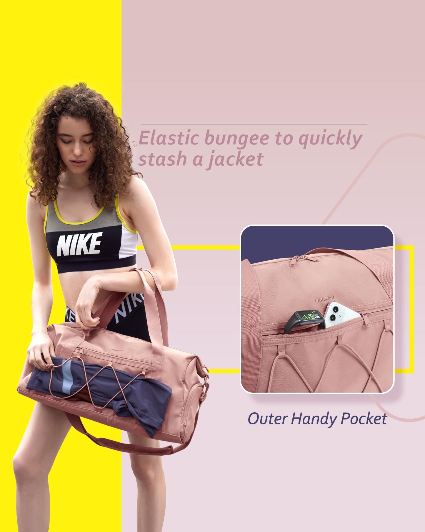 BAGSMART Small Gym Bag With Shoe Compartment & Wet Pocket, Lightweight Sports Travel Duffel Bag, Carry On Bag Weekender Overnight Bag, Water Resistant Sports Gym Tote Bags Swimming Yoga, Dark Pink