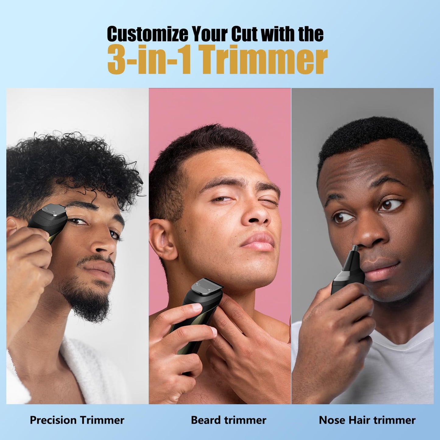 Beard Trimmer Hair Clipper for Men,All in One Men's Grooming Kit with Cordless Rechargeable Hair & Nose Trimmer Electric Shaver,Low Noise Moter & Stainless Steel Blade, IPX4 Waterproof Extra Long Life