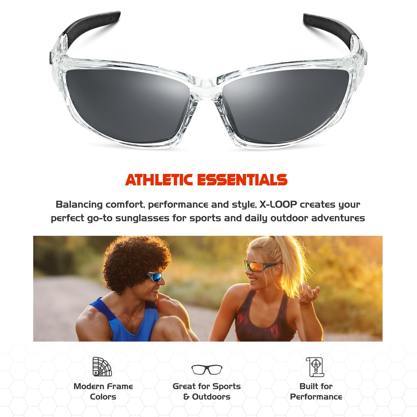 X LOOP Polarized Sports Sunglasses for Men - Wrap Around UV400 Baseball Running Cycling Driving Fishing Golf Glasses