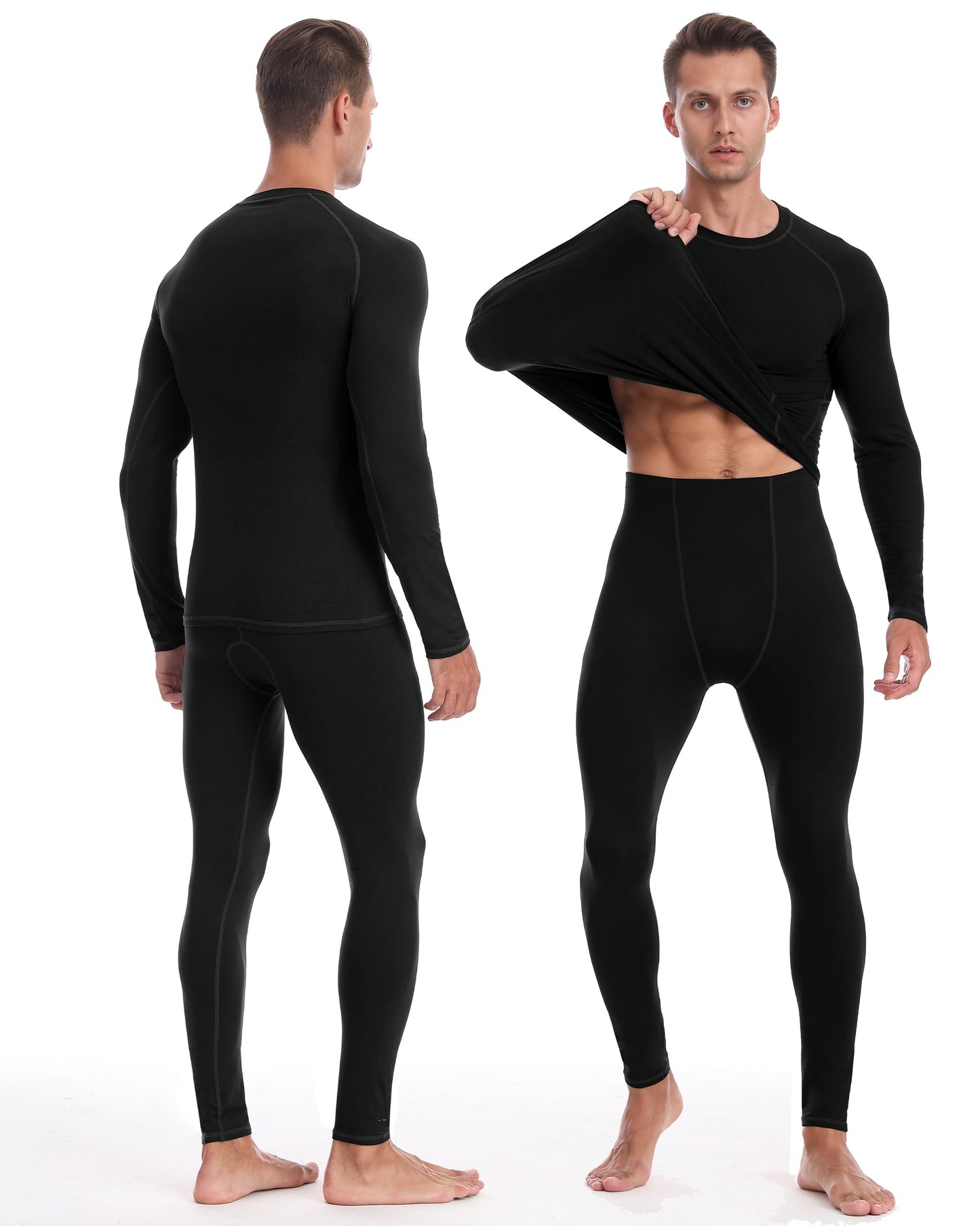 EoBeKee Mens Thermal Underwear Set - Fleece Lined Long Johns Thermals Top and Bottom Base Layer for Cold Weather Winter Ski Black