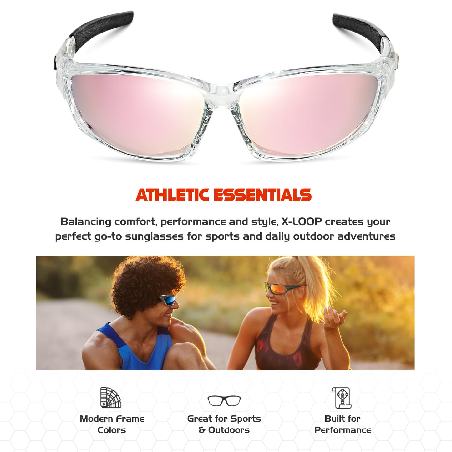 X LOOP Polarized Sports Sunglasses for Men - Wrap Around UV400 Baseball Running Cycling Driving Fishing Golf Glasses