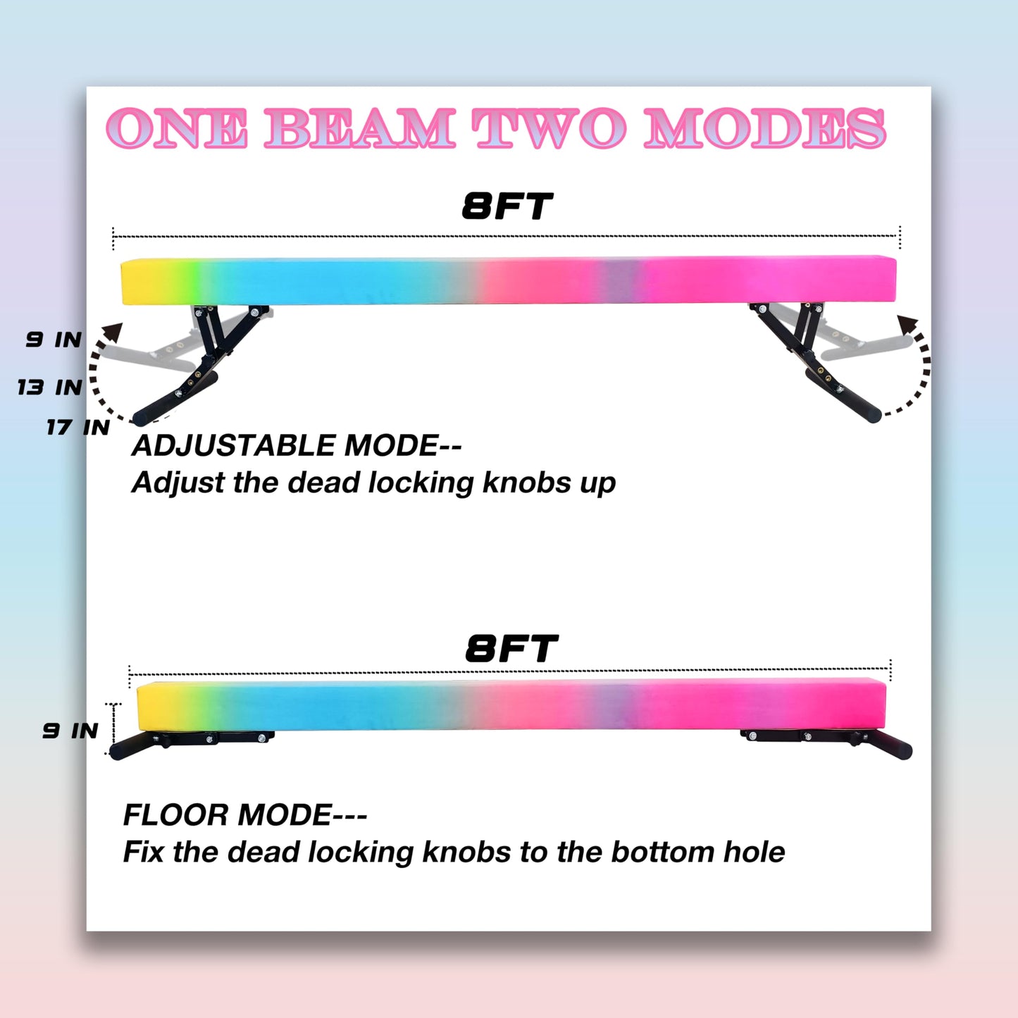 Seliyoo Adjustable Balance Beam,8FT gymnasitcs Beam, Balance Beam for Kids Ages 3-20,high and Lower Floor Beam,Gym Equipment for All Skills Practice at Home