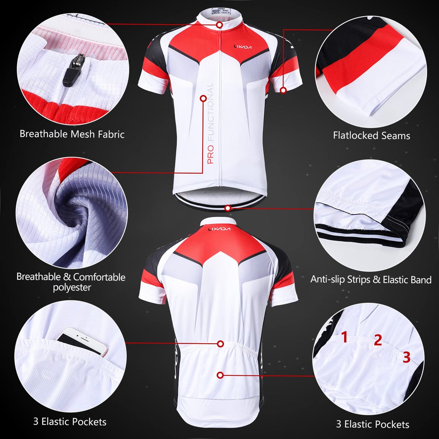 Lixada Men's Cycling Jersey Set Short Sleeve Suit Quick Dry Bicycle Shirt Shorts Padded Bike Outfit MTB Cycling Clothing Kit